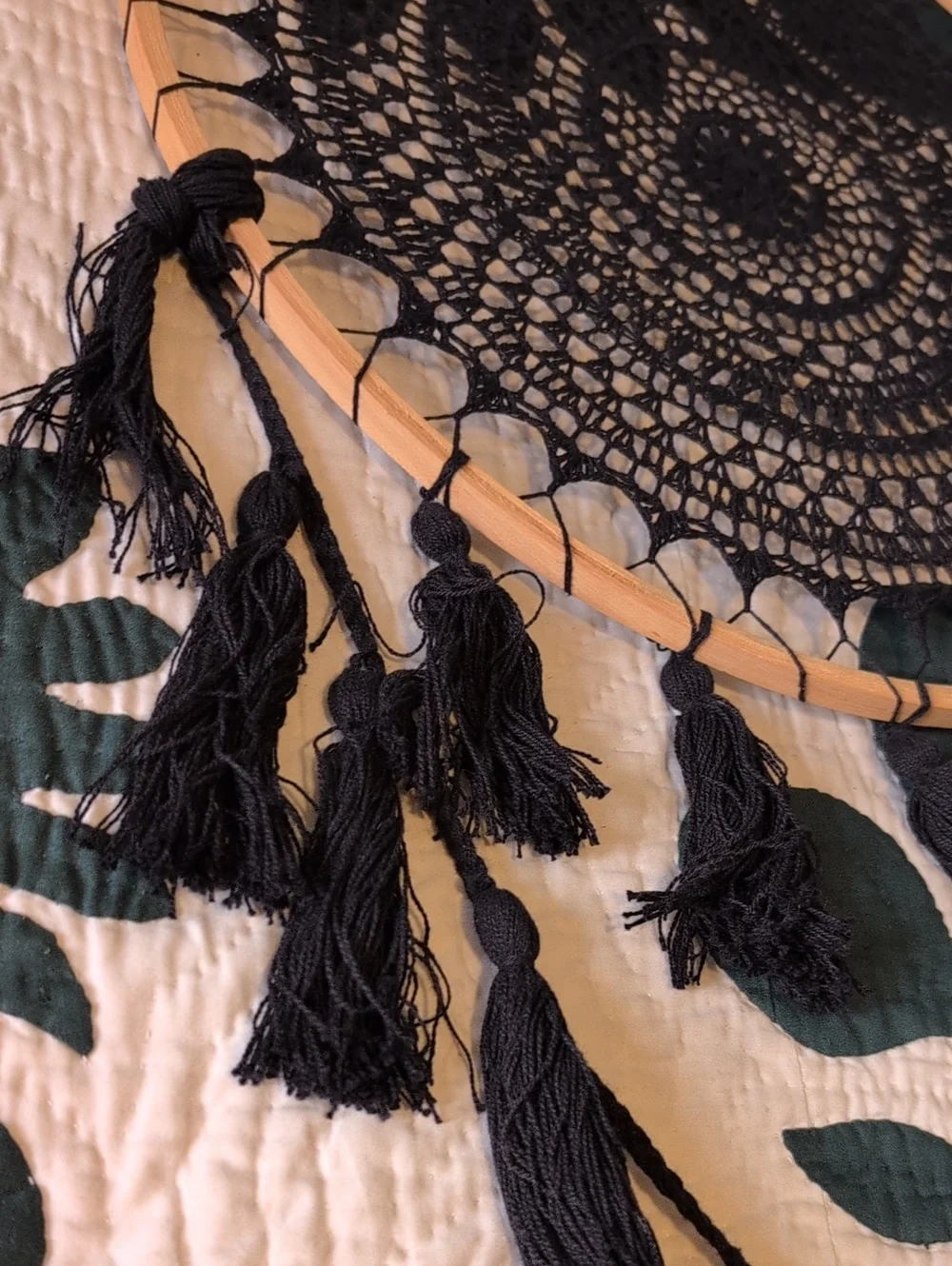 Black Crochet Dreamcatcher Wall Hanging - Home Bedding Accent Set Of 2